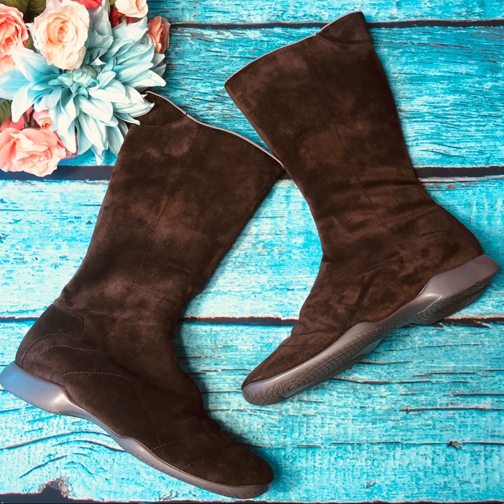 PRADA Sport Dark Brown Suede Winter Mid Boots